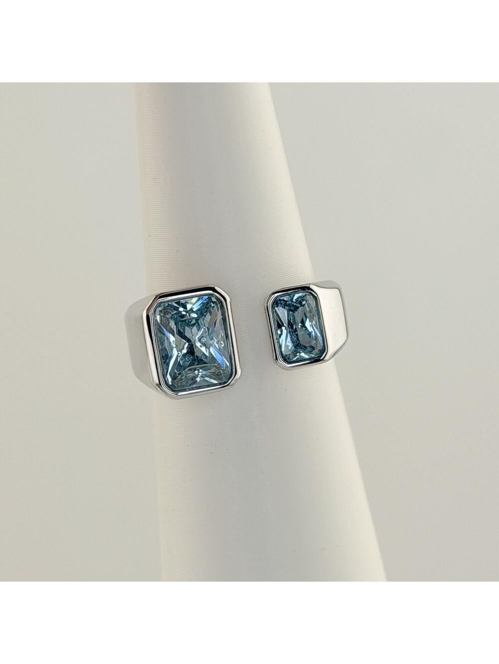 Bomb Party Ring Sz 7 "Anything For You" Aquamarine & Aqua Blue Cz on Rhodium